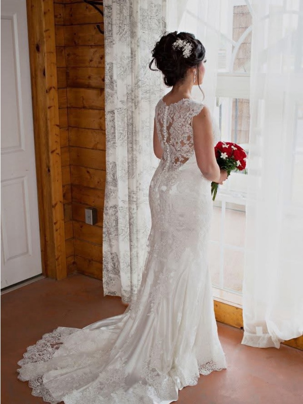 White Lace Bridal Gown with Sheer Back by